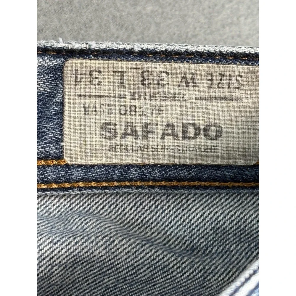 Diesel Safado Jeans Mens 33x34 Medium Wash Blue Slim Straight Distressed Denim